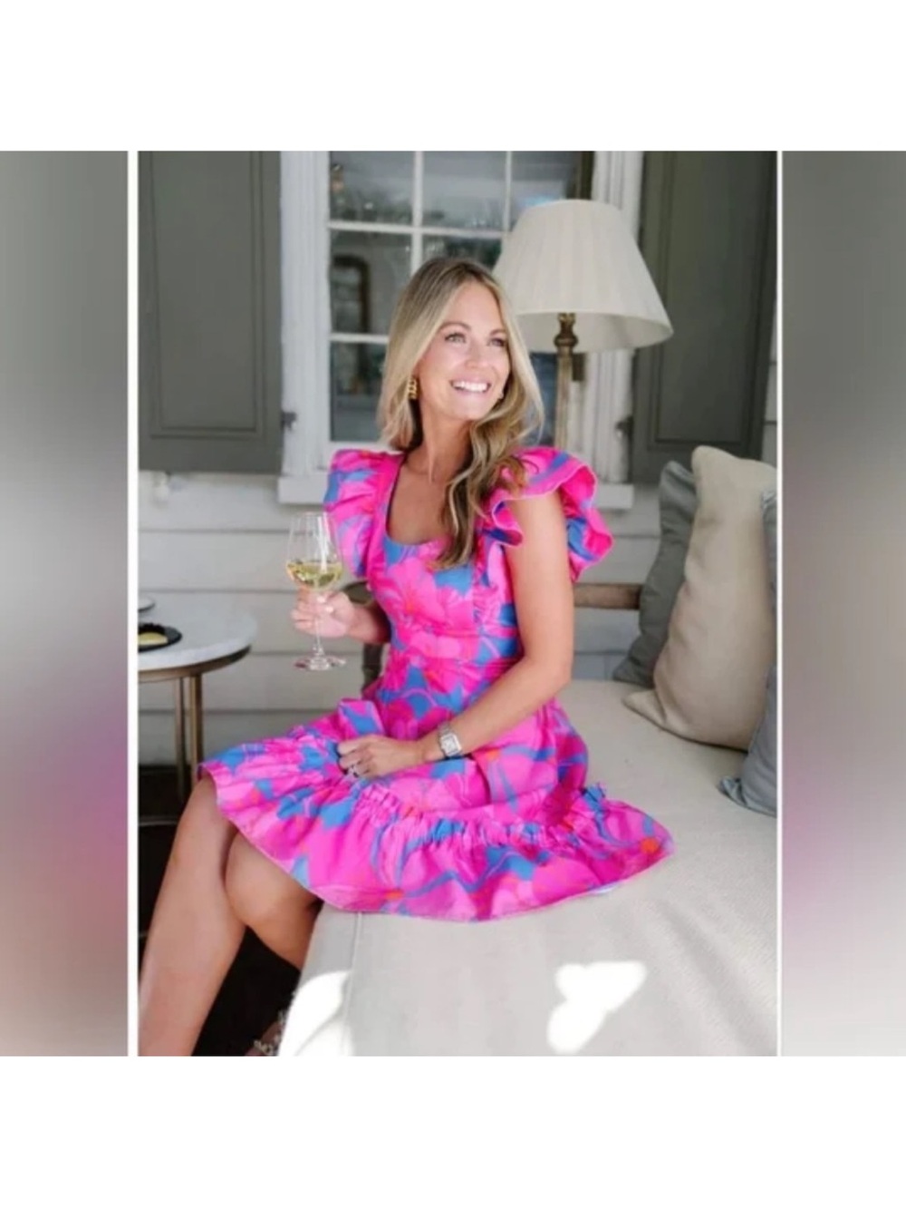 Tuckernuck Pink and Blue Floral Ruffled Mini Dress